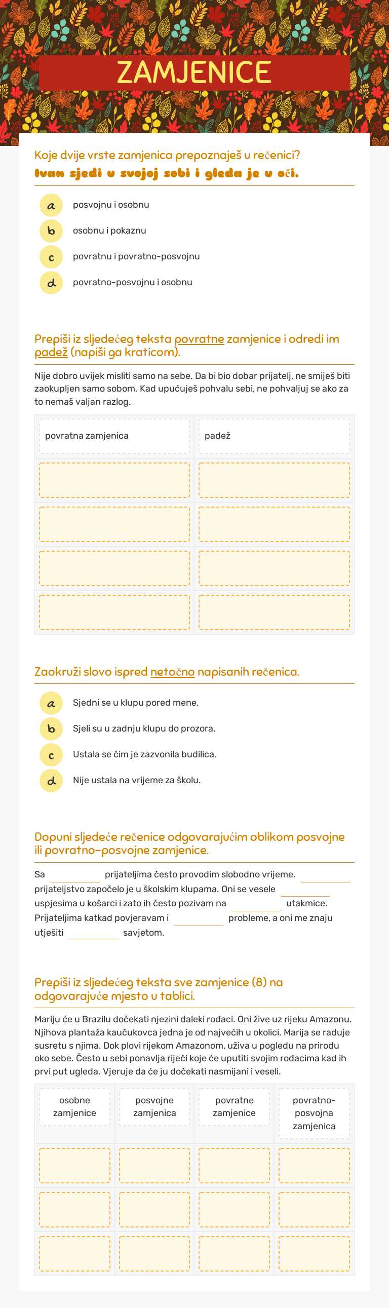 ZAMJENICE worksheet preview image