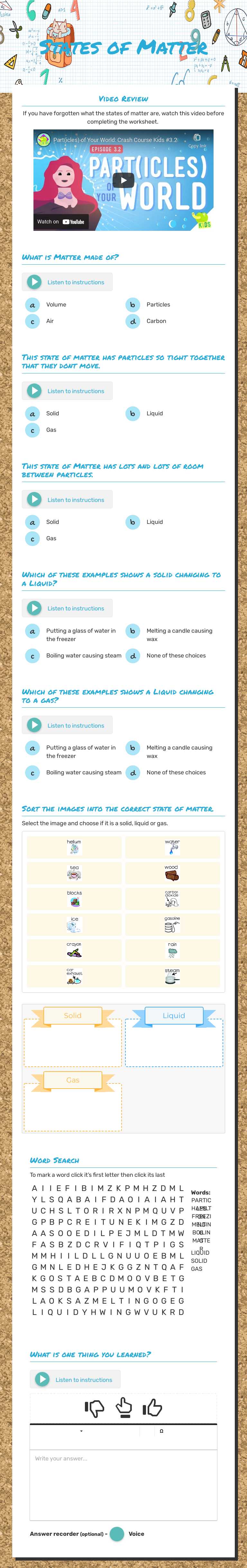 States of Matter worksheet preview image
