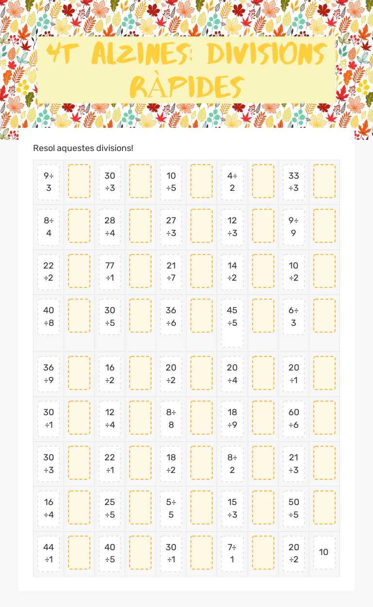 4t aLZINES: Divisions rÀPIDES worksheet preview image