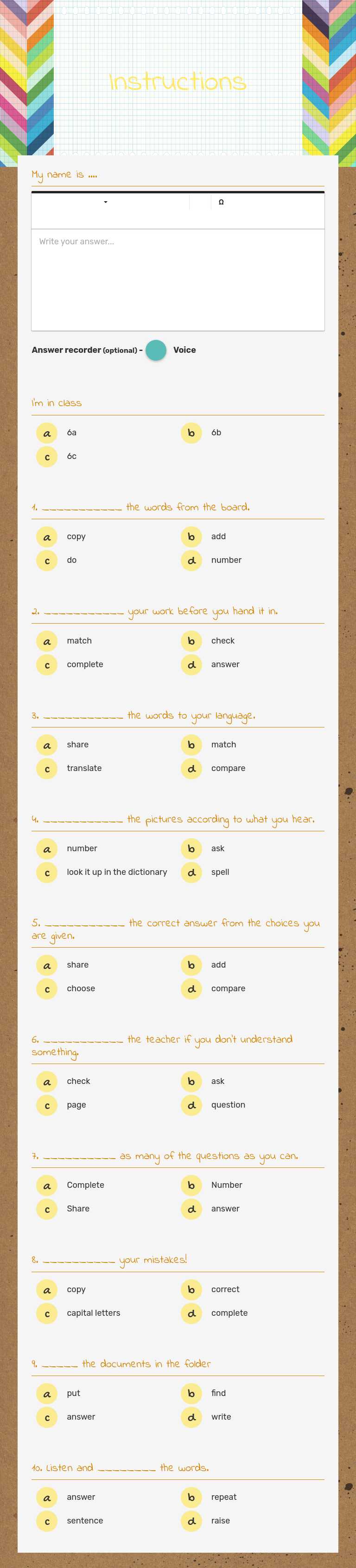 Instructions worksheet preview image
