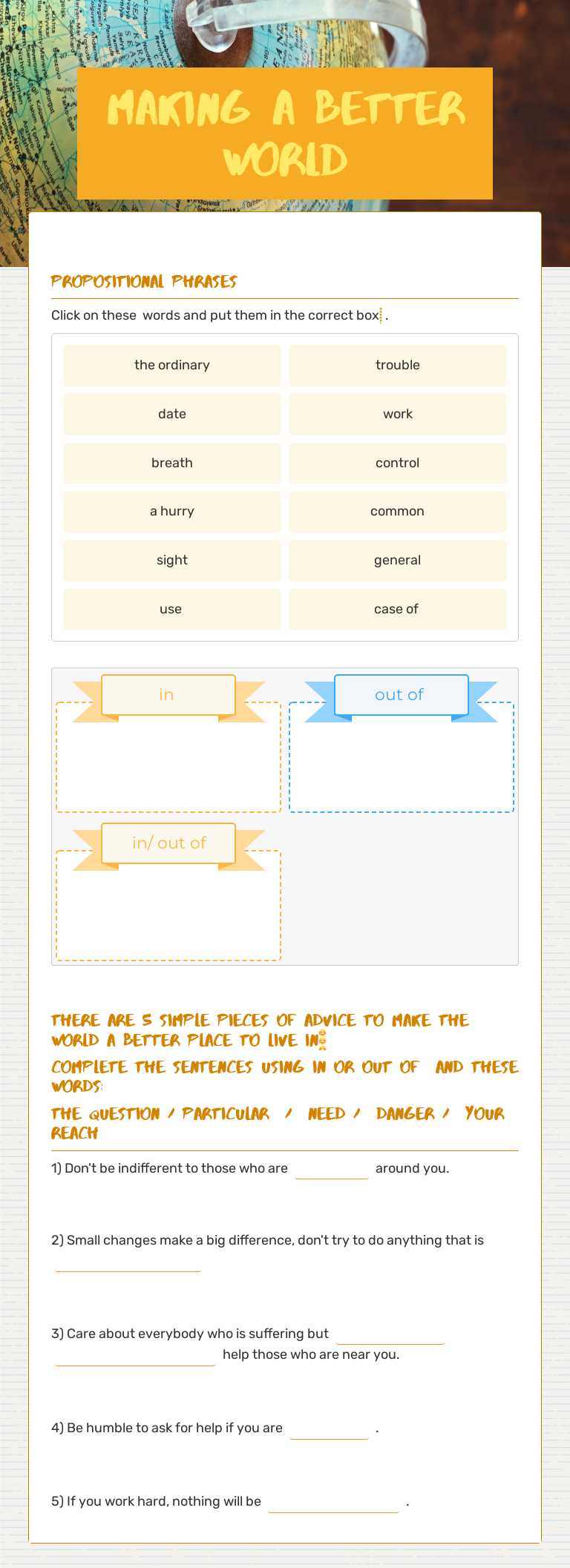 Making a better world Grade 10 worksheet preview