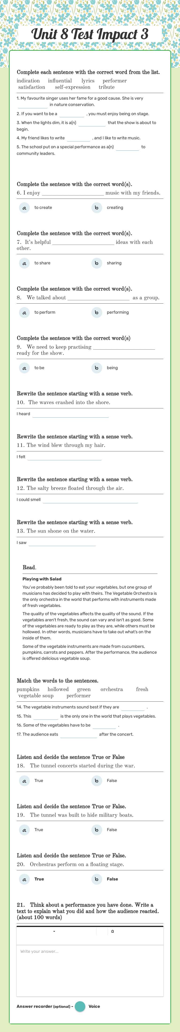 Unit 8 Test  Impact 3 Grade 9 worksheet preview