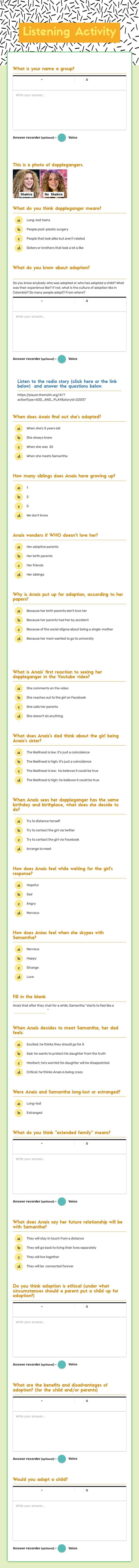 Listening Activity worksheet preview image