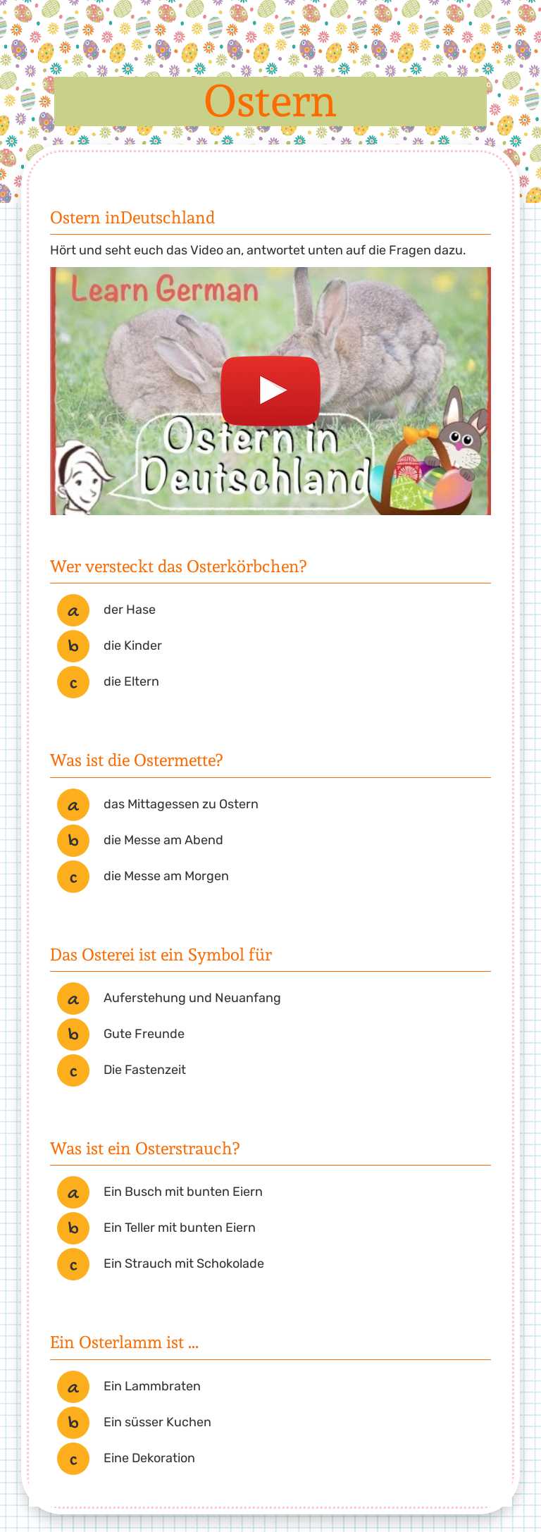 Ostern worksheet preview image