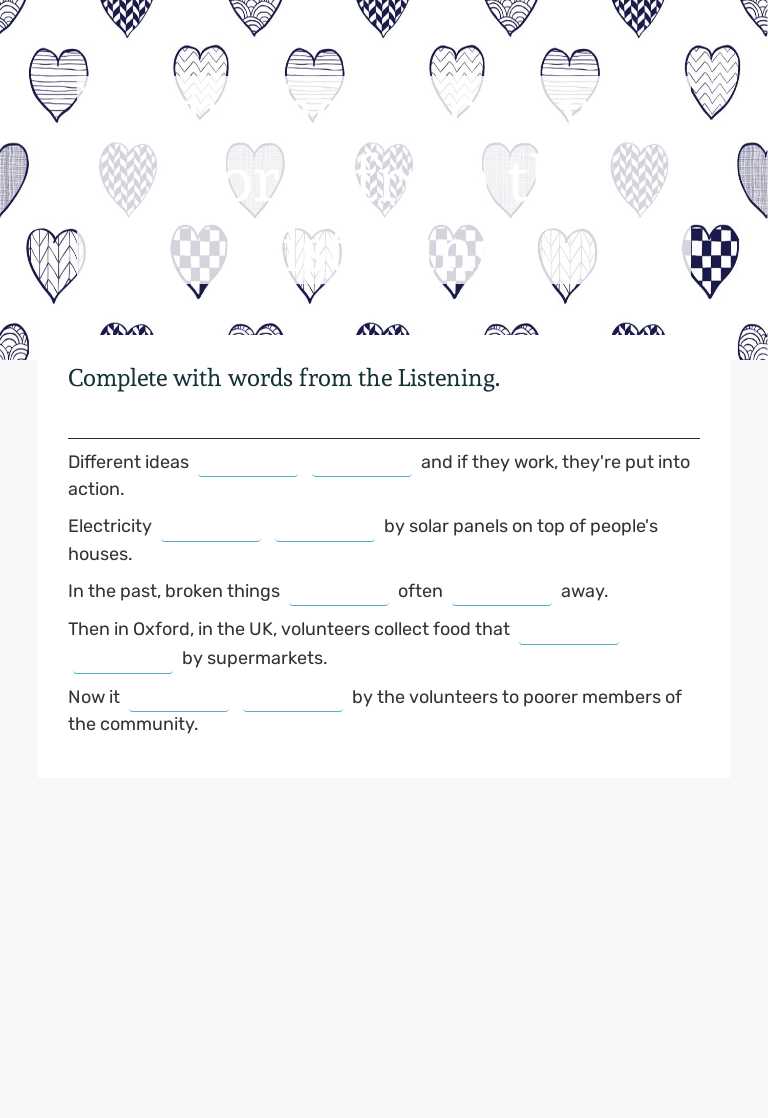 Fill in the blanks with words from the Listening. worksheet preview image