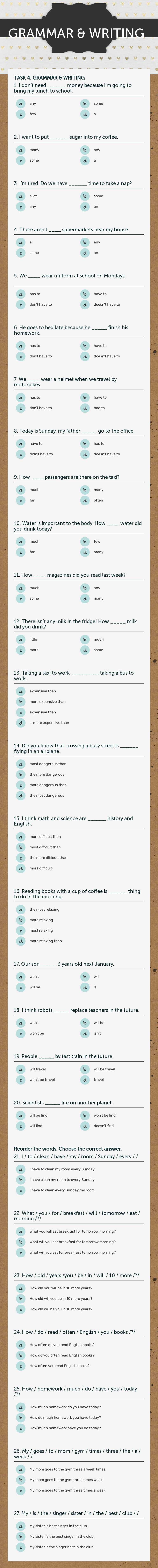GRAMMAR & WRITING worksheet preview image