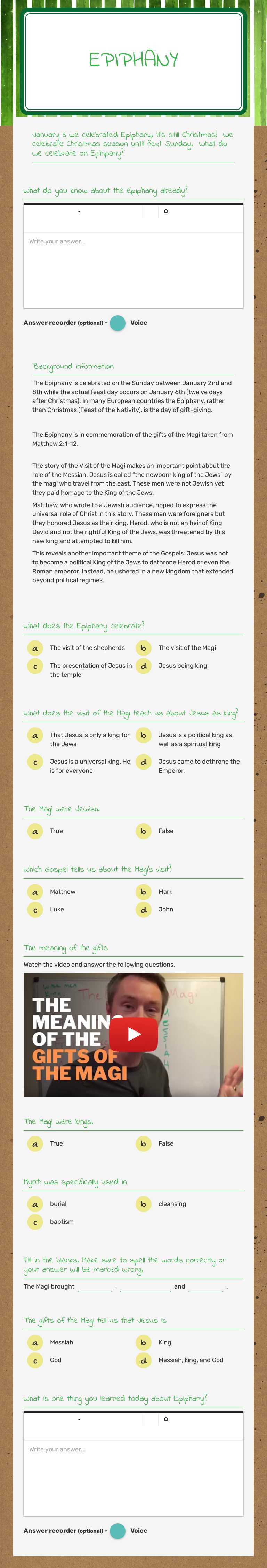 Epiphany worksheet preview image