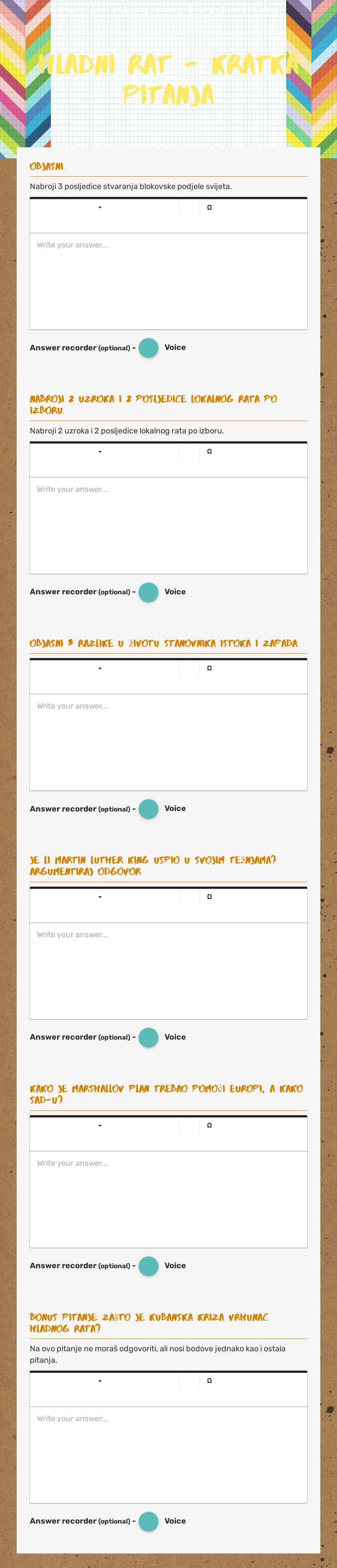 Hladni rat - kratka pitanja worksheet preview image