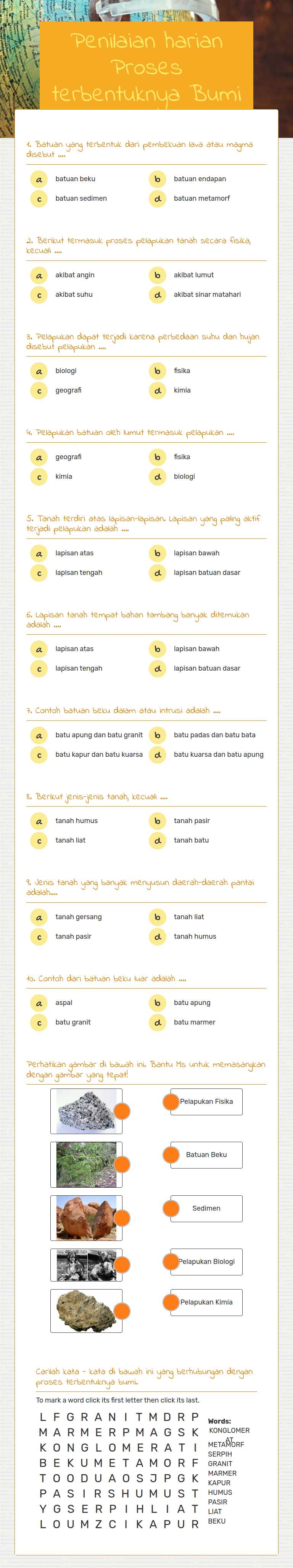 Penilaian harian Proses terbentuknya Bumi worksheet preview image