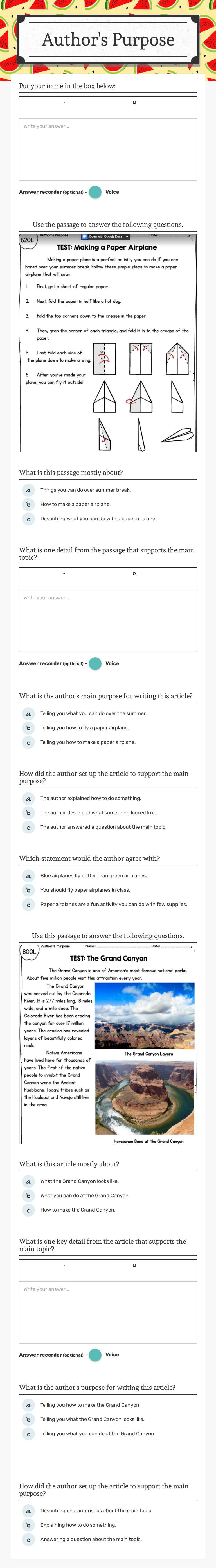 Author's 
Purpose Grade 2 worksheet preview
