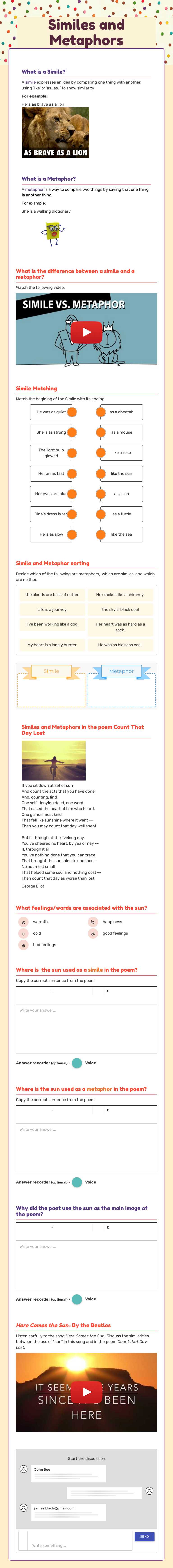 Similes and Metaphors worksheet preview image