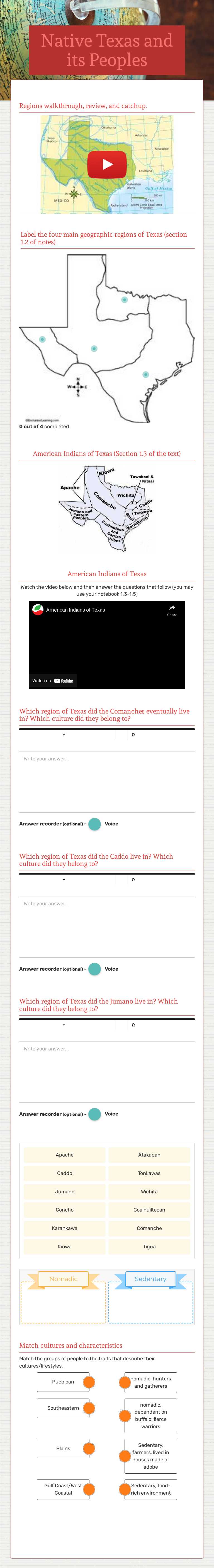 Native Texas and its Peoples worksheet preview image