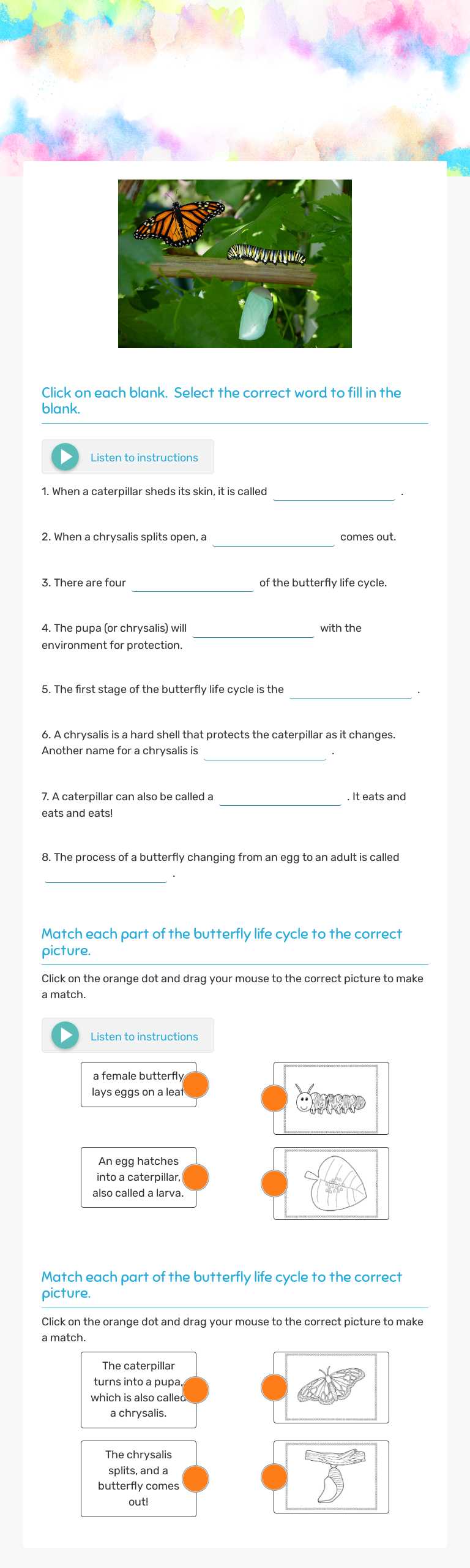Butterfly Life Cycle Worksheet worksheet preview image