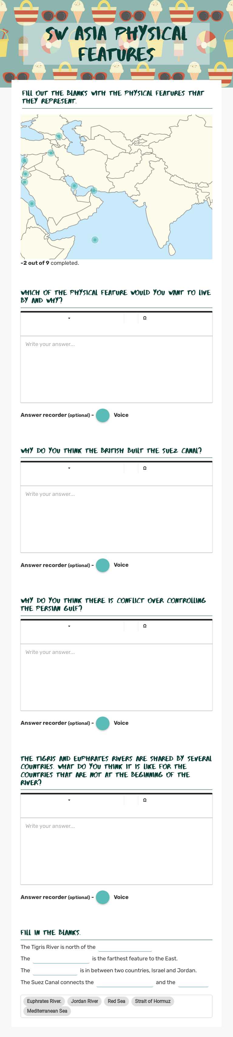 SW Asia Physical Features worksheet preview image