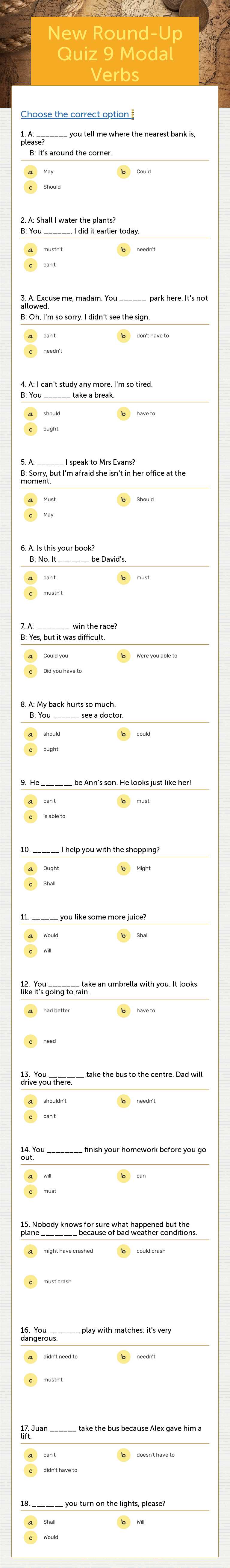 Modal Verbs Integrated Skills I worksheet preview image