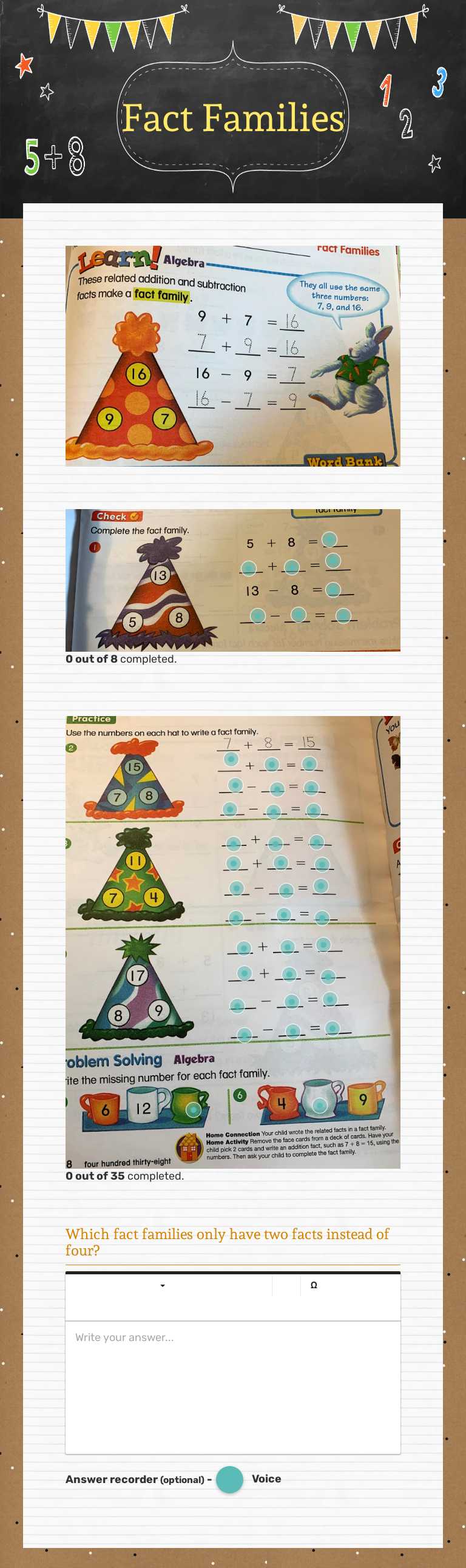 Fact Families worksheet preview image