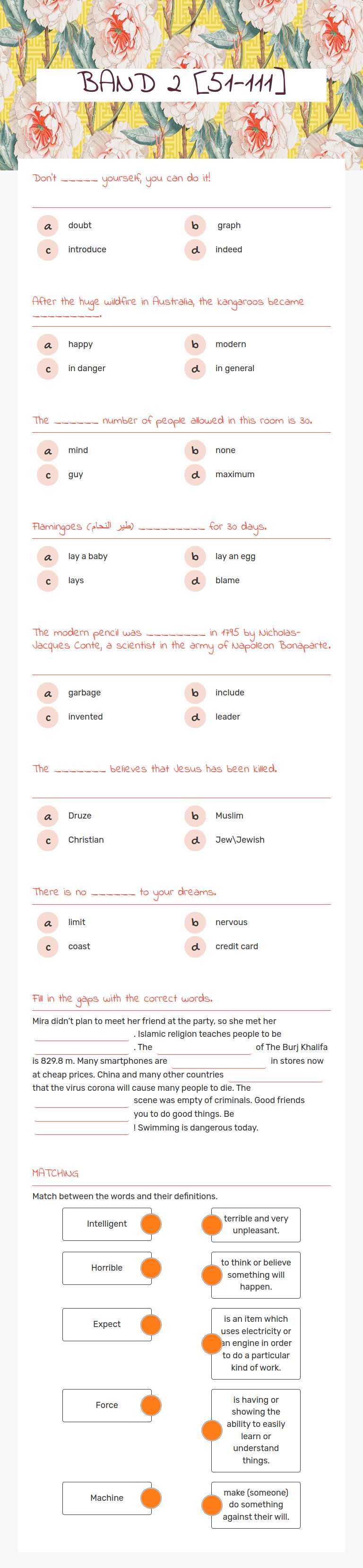BAND 2 [51-111] Grade 8 worksheet preview