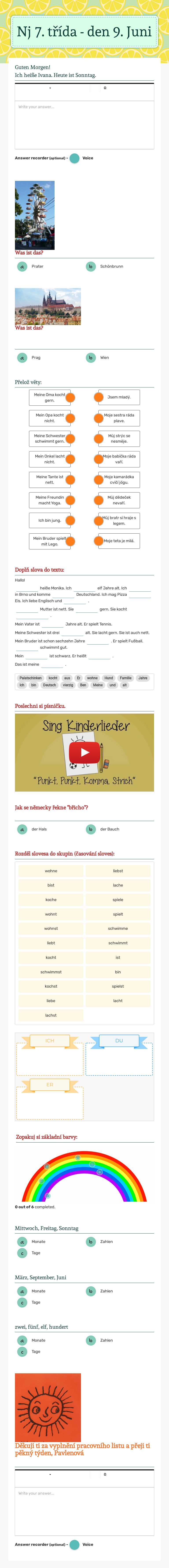 Nj 7. třída - den 9. Juni worksheet preview image