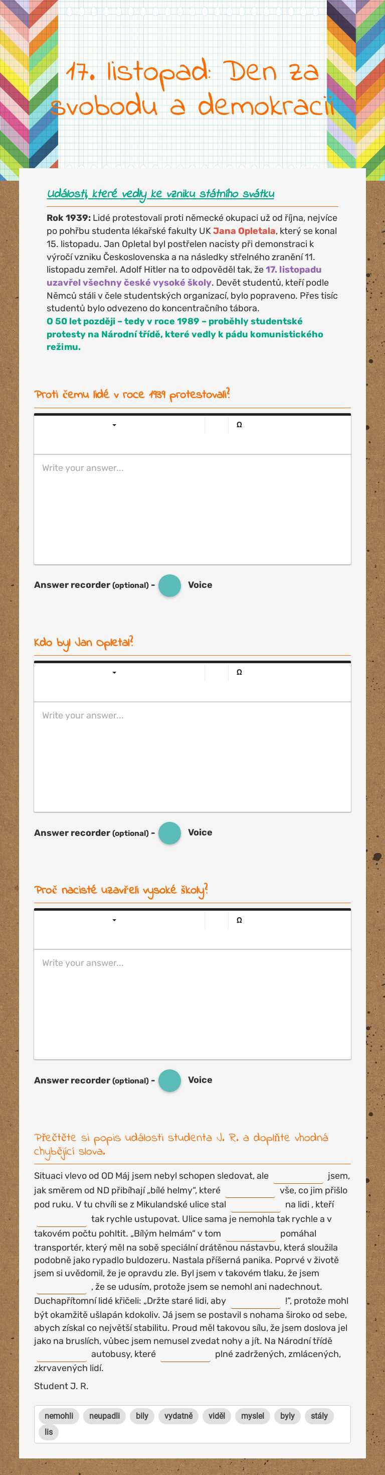 17. listopad: Den za svobodu a demokracii worksheet preview image