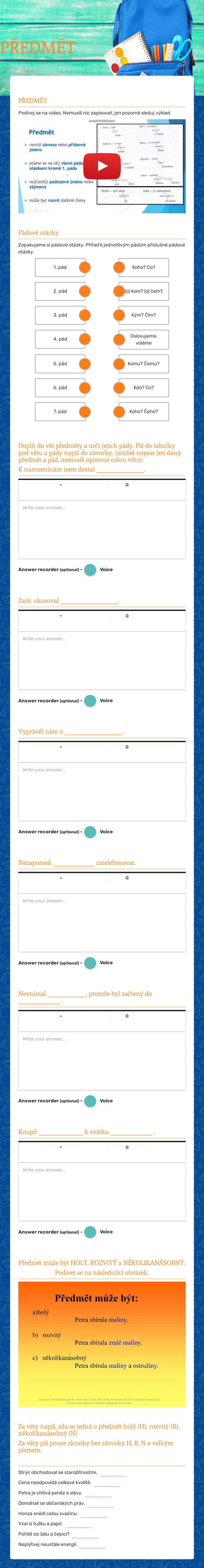 PŘEDMĚT worksheet preview image