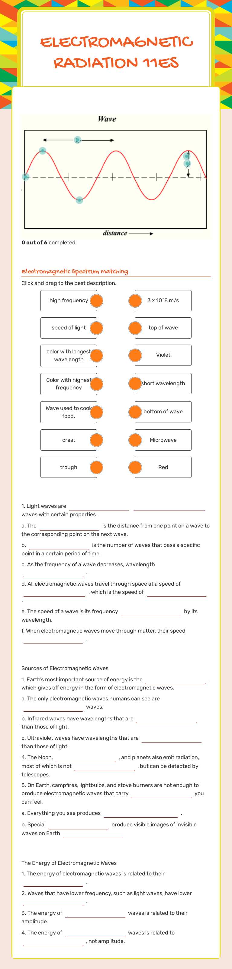 Electromagnetic Radiation 11Es Grade 11 worksheet preview