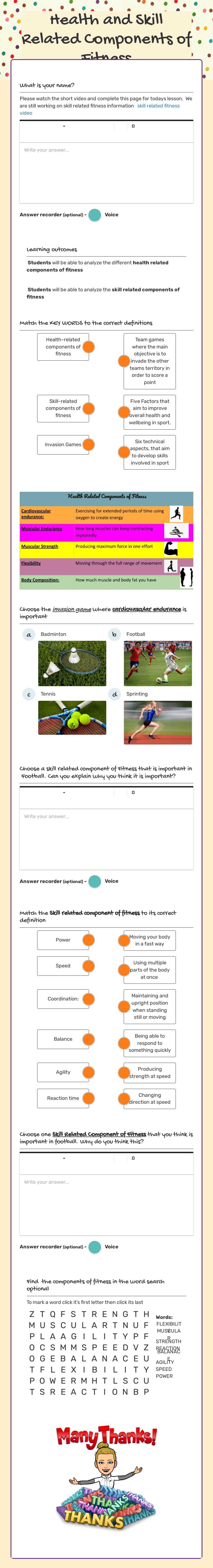 Health and Skill Related Components of Fitness worksheet preview image