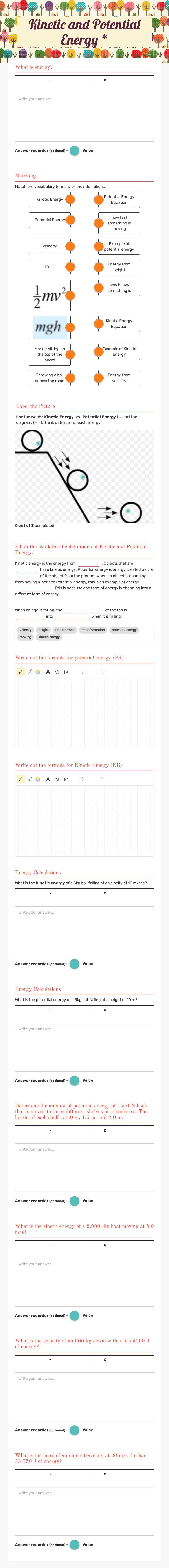 Kinetic and Potential Energy * worksheet preview image