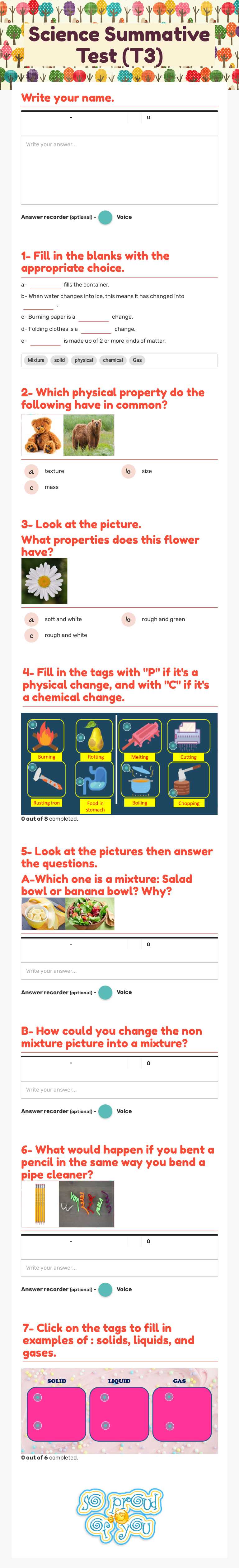 Science Summative Test (T3) worksheet preview image