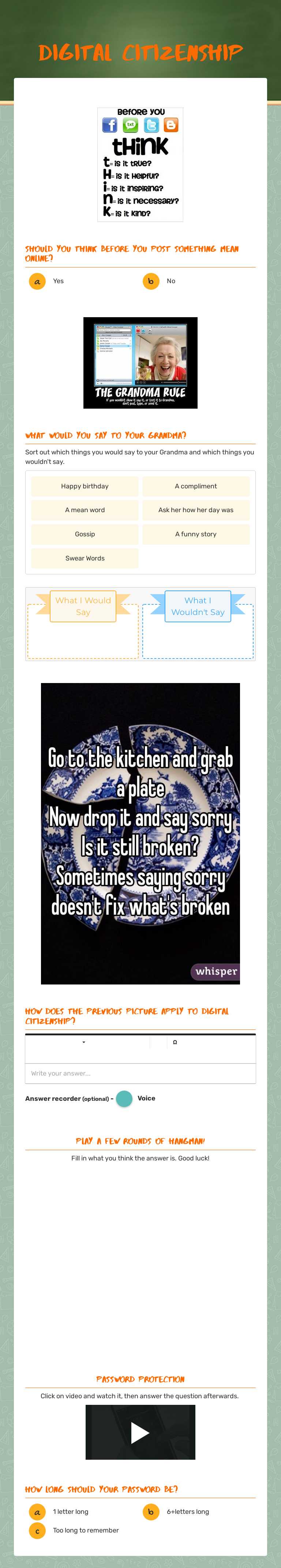 Digital Citizenship worksheet preview image