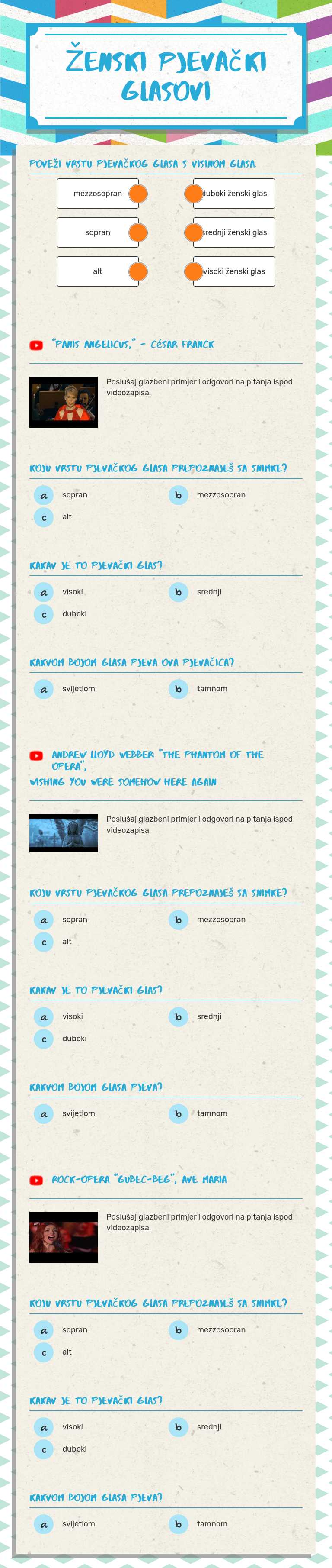 Ženski pjevački glasovi worksheet preview image
