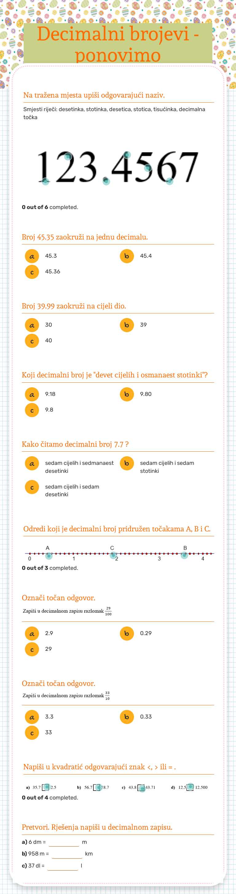 Decimalni brojevi - ponovimo worksheet preview image