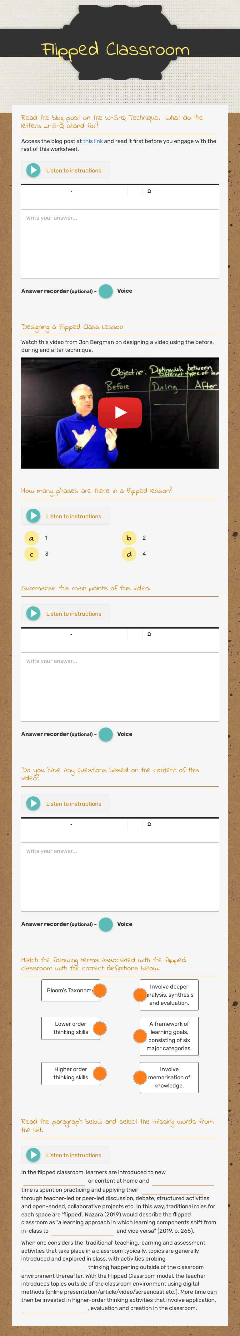 Flipped Classroom worksheet preview image