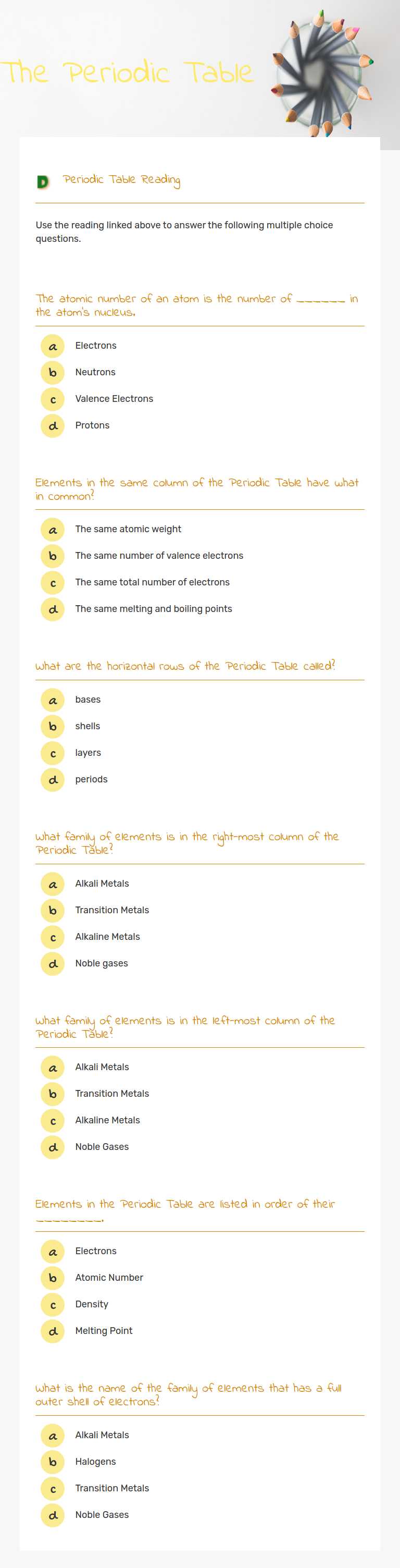 The Periodic Table worksheet preview image