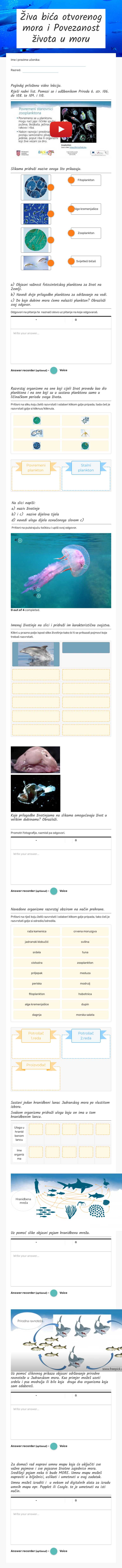 Živa bića otvorenog mora i Povezanost života u moru worksheet preview image