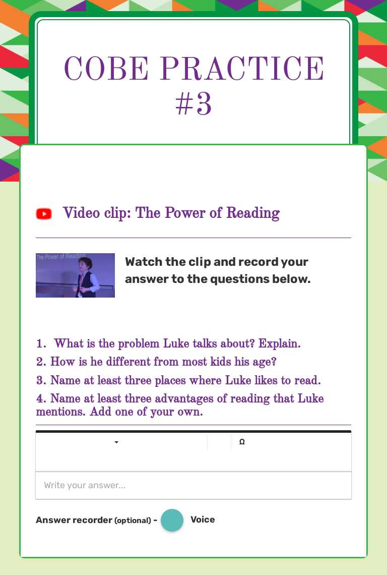 COBE PRACTICE #3 worksheet preview image