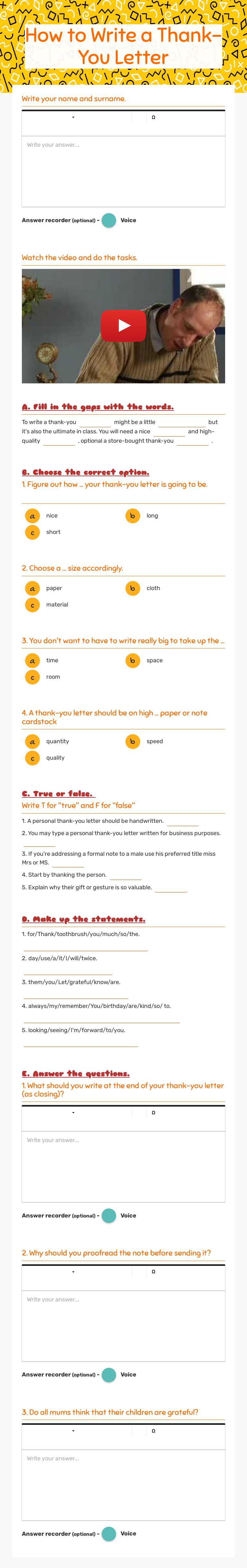 How to Write            
 a Thank-You Letter Grade 10 worksheet preview