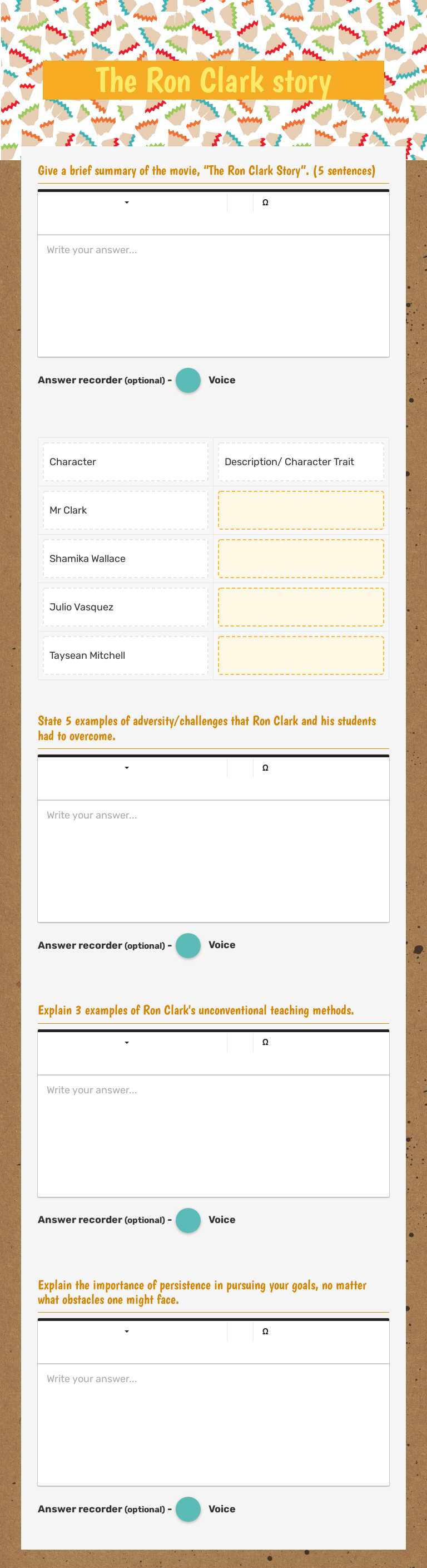The Ron Clark story worksheet preview image