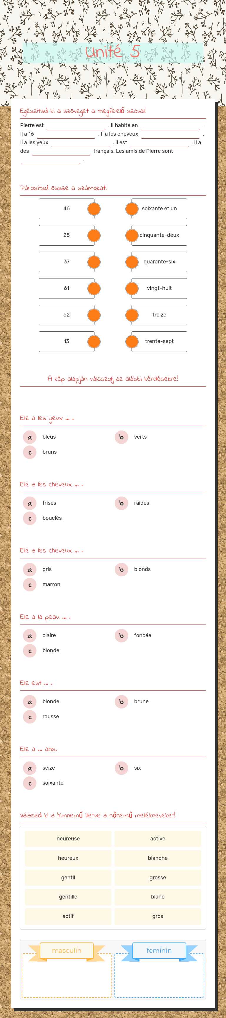 Unité 5 worksheet preview image