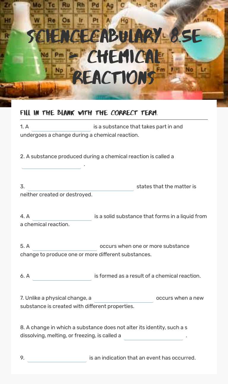 SCiencecabulary 8.5E - Chemical Reactions Grade 8 worksheet preview