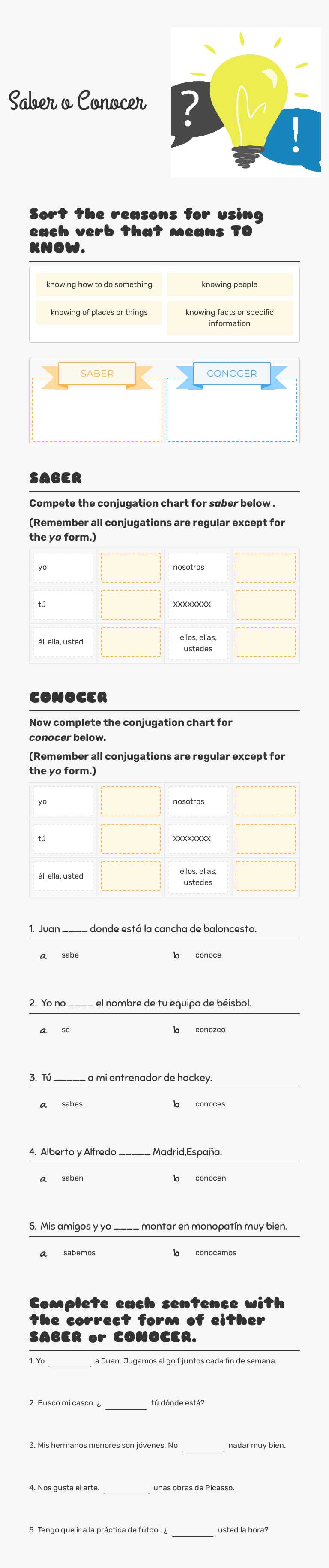 Saber o Conocer worksheet preview image