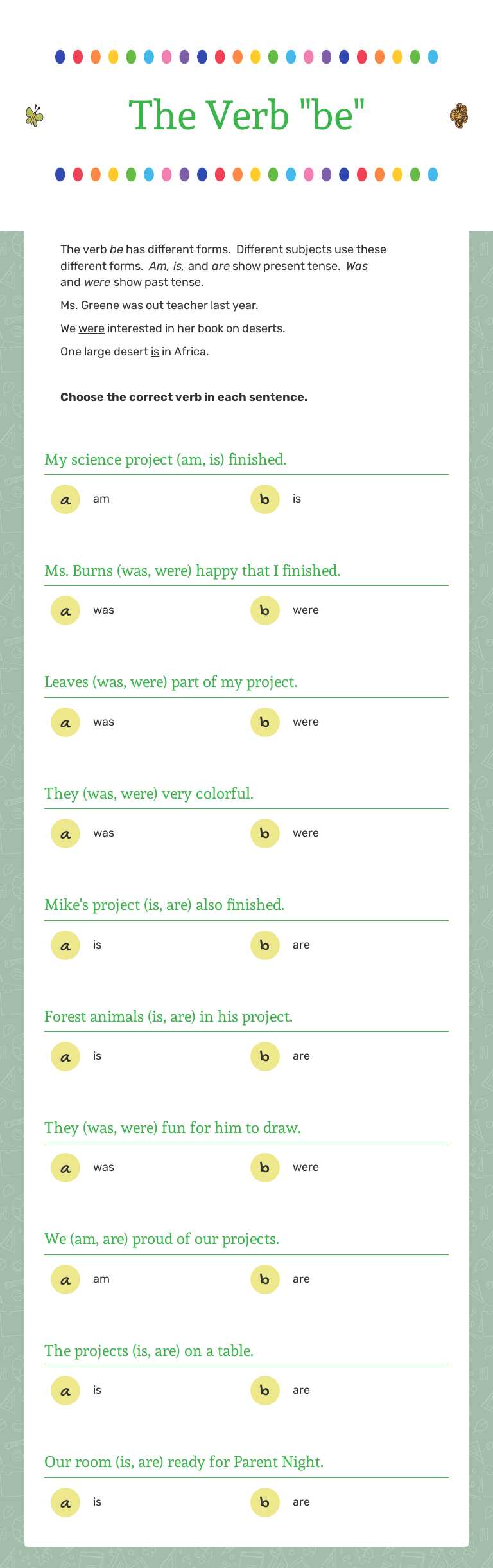 The Verb  "be" Grade 2 worksheet preview