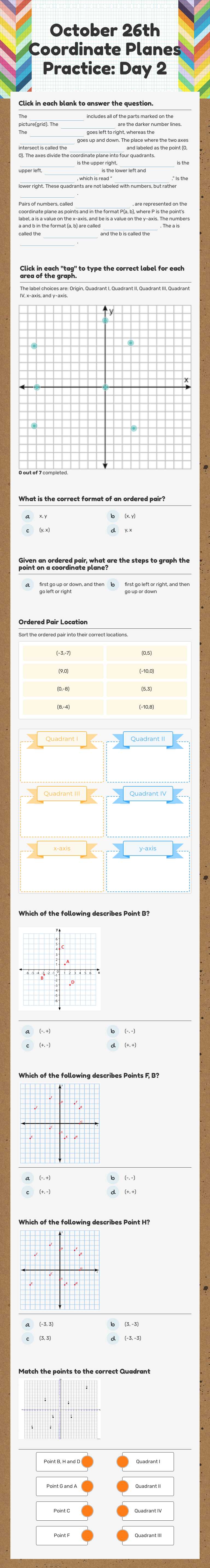 October 26th Coordinate Planes Practice: Day 2 Grade 6 worksheet preview