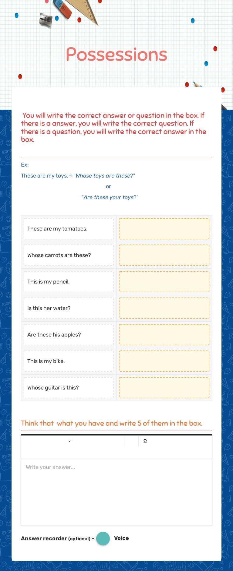 Possessions worksheet preview image