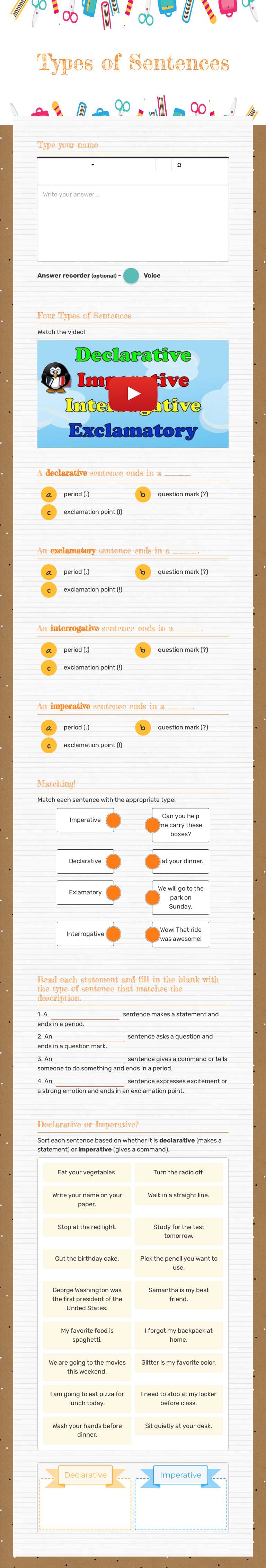 Types of Sentences worksheet preview image