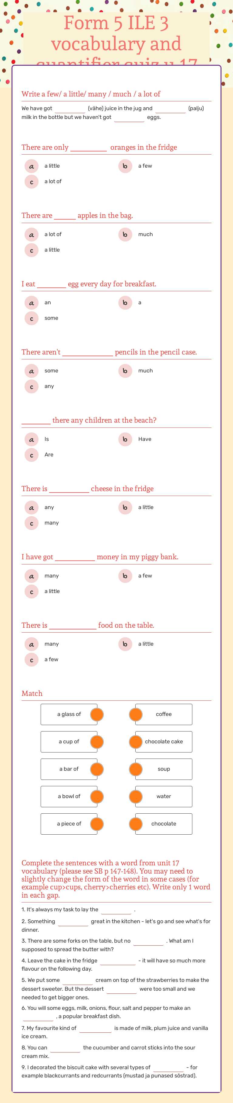 Form 5 ILE 3 vocabulary and quantifier quiz u 17 Grade 2 worksheet preview