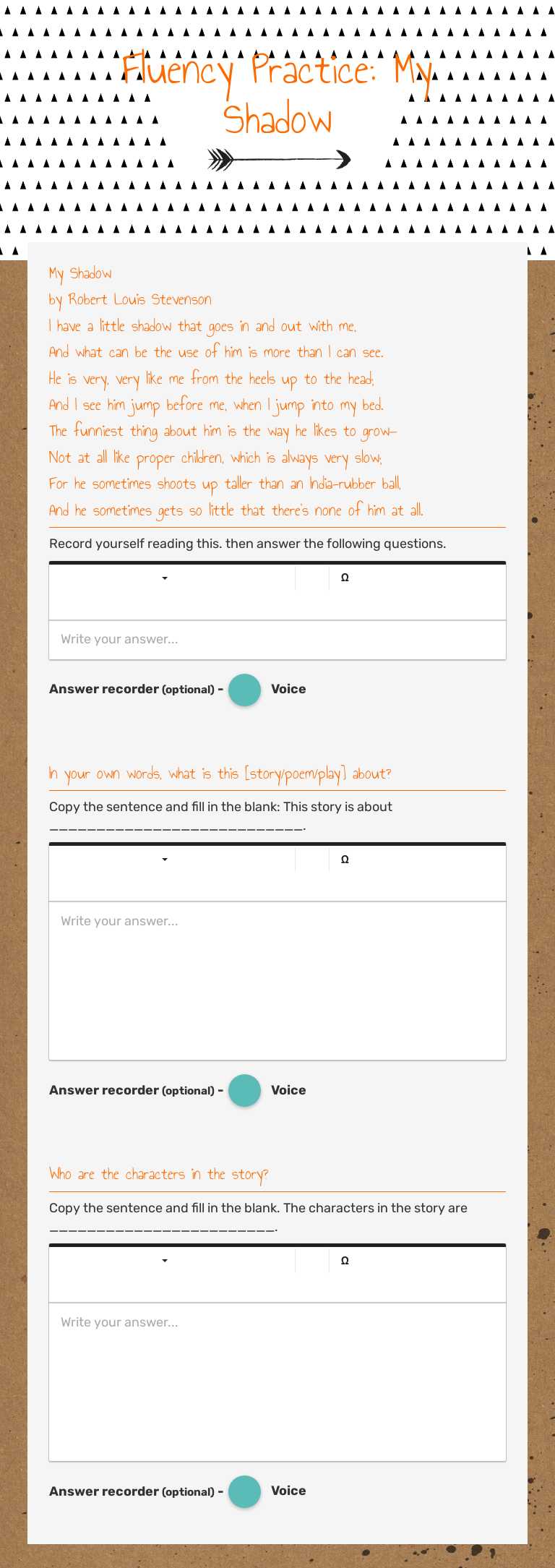 Fluency Practice:
My Shadow worksheet preview image