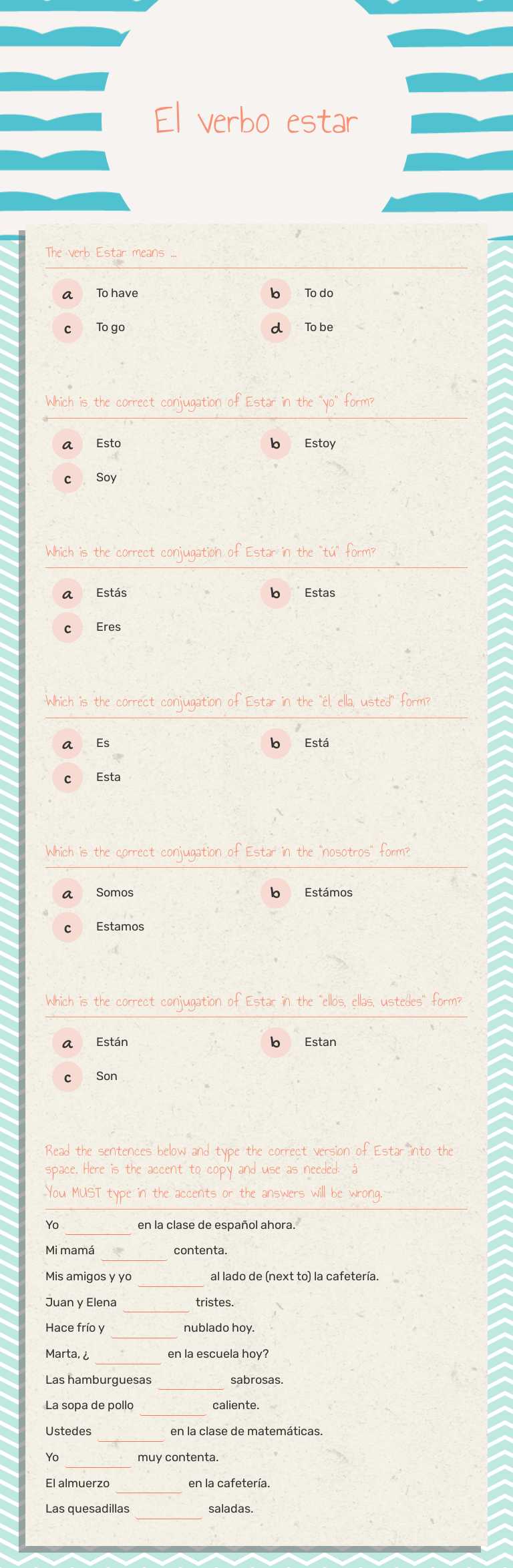El verbo estar worksheet preview image