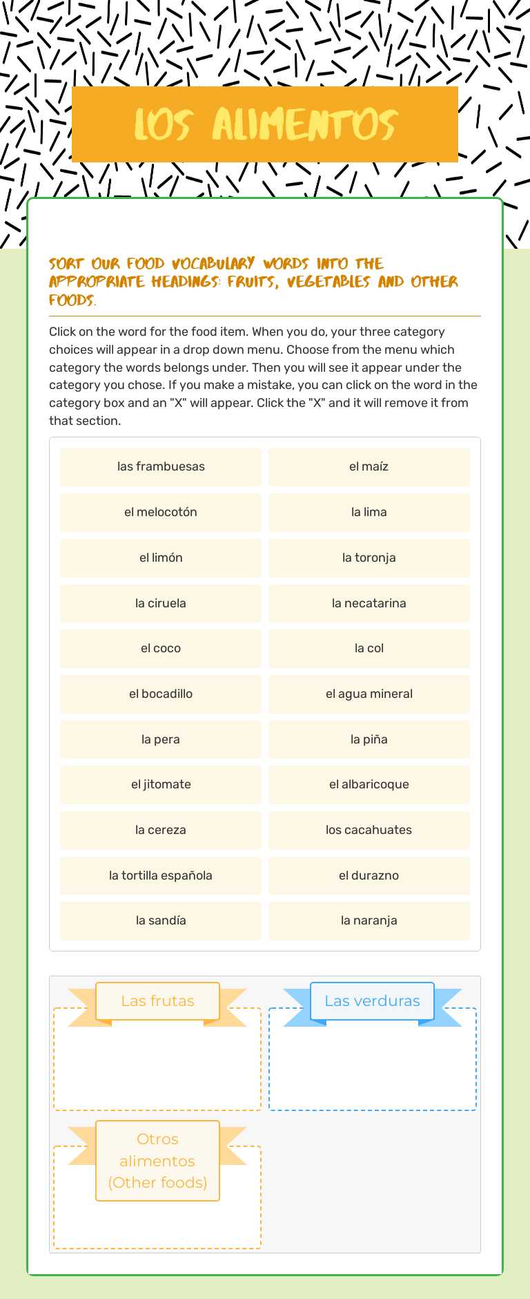 Los alimentos worksheet preview image