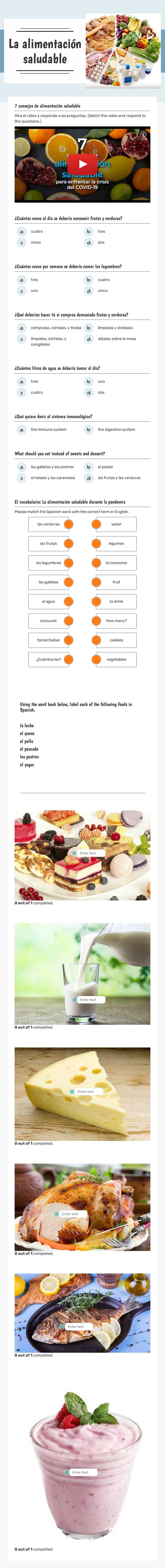 La alimentación saludable worksheet preview image