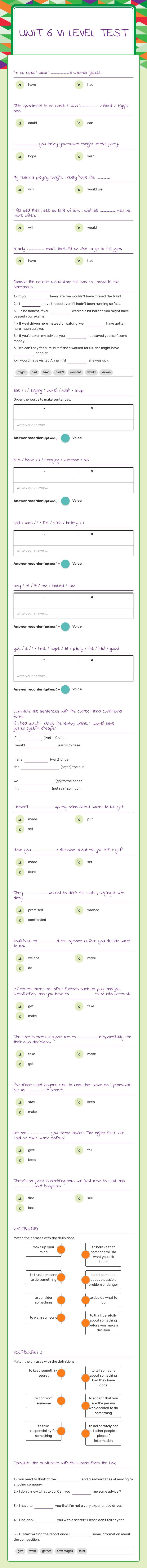 UNIT 6
VI LEVEL TEST worksheet preview image